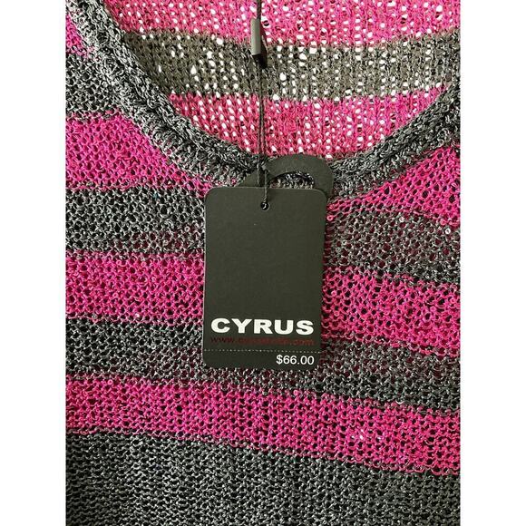 Cyrus Sweater Open Knit 3/4 Sleeve Pullover Striped Glitter Pink Large - Picture 7 of 7